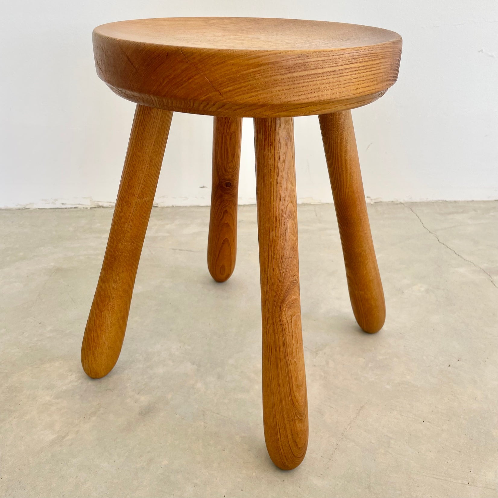 Perriand style Chunky Wood Stool, 1960s France