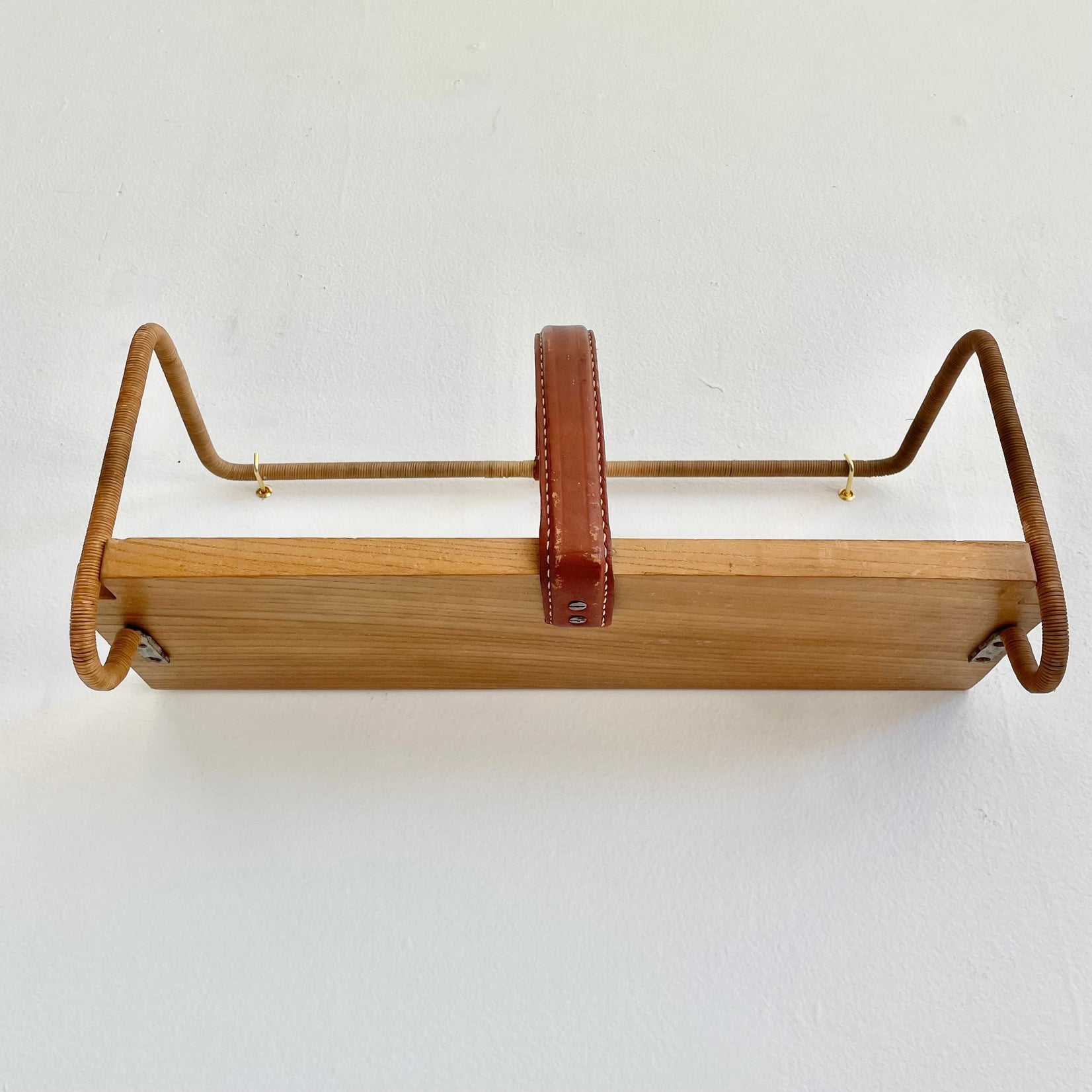 Jacques Adnet Leather, Wood and Twine Shelf, 1950s France