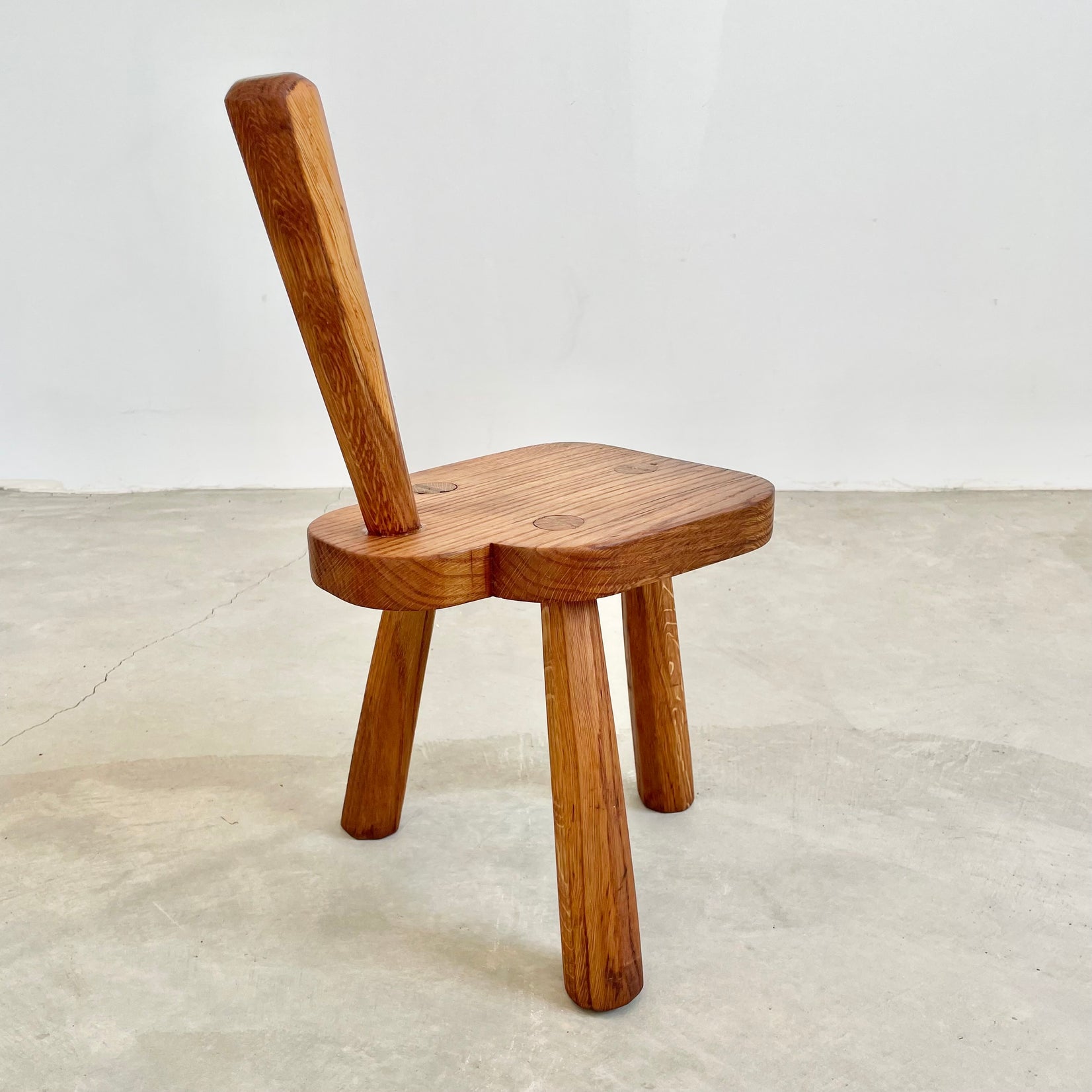 Wood Tripod Stool with Backrest , 1960s France