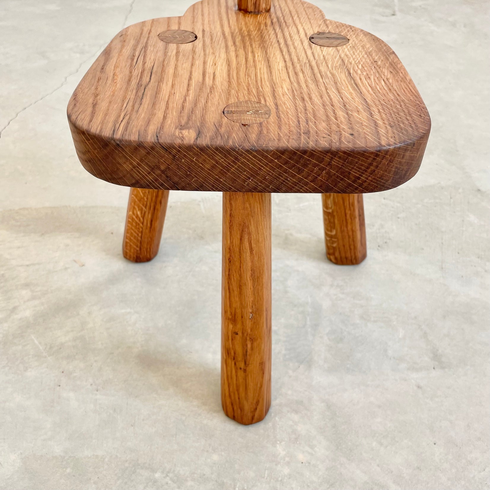 Wood Tripod Stool with Backrest , 1960s France