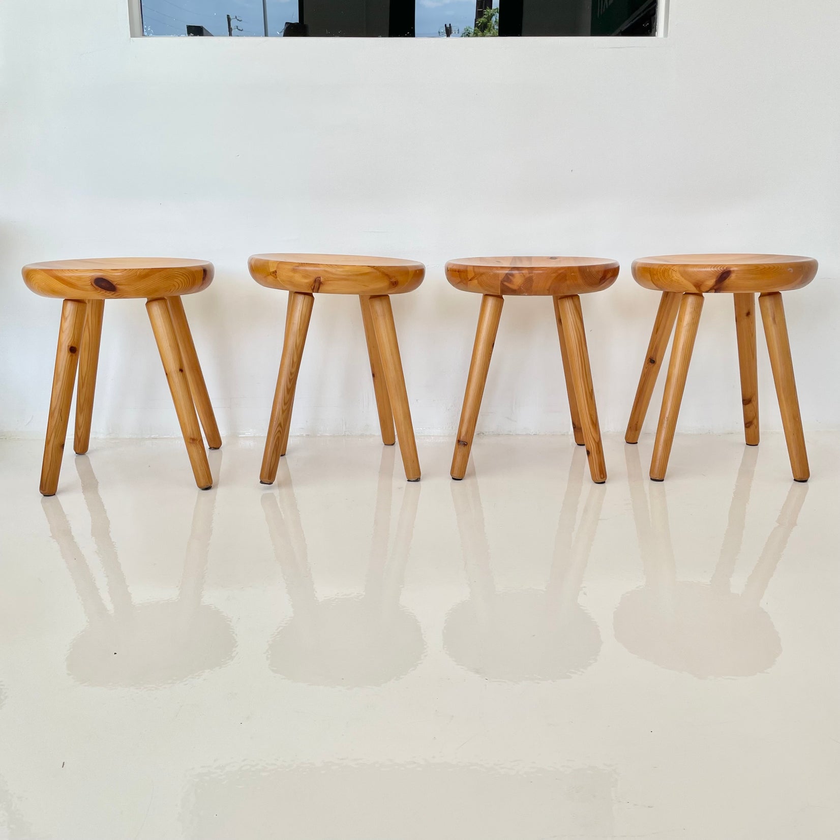 Charlotte Perriand Style Pine Stools