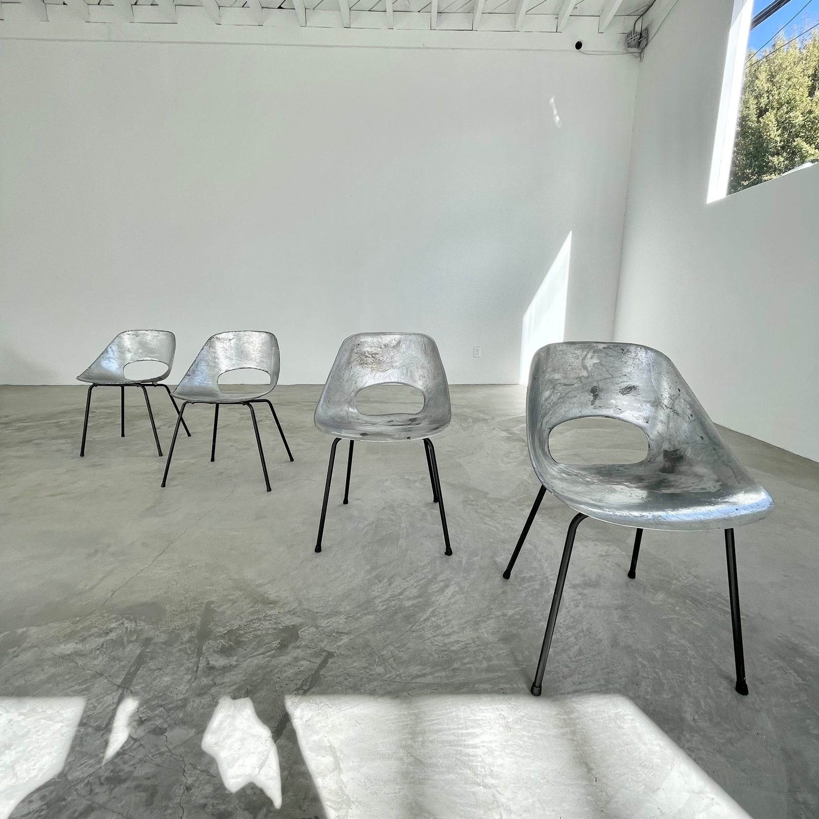 Set of 4 Pierre Guariche Aluminum Chairs