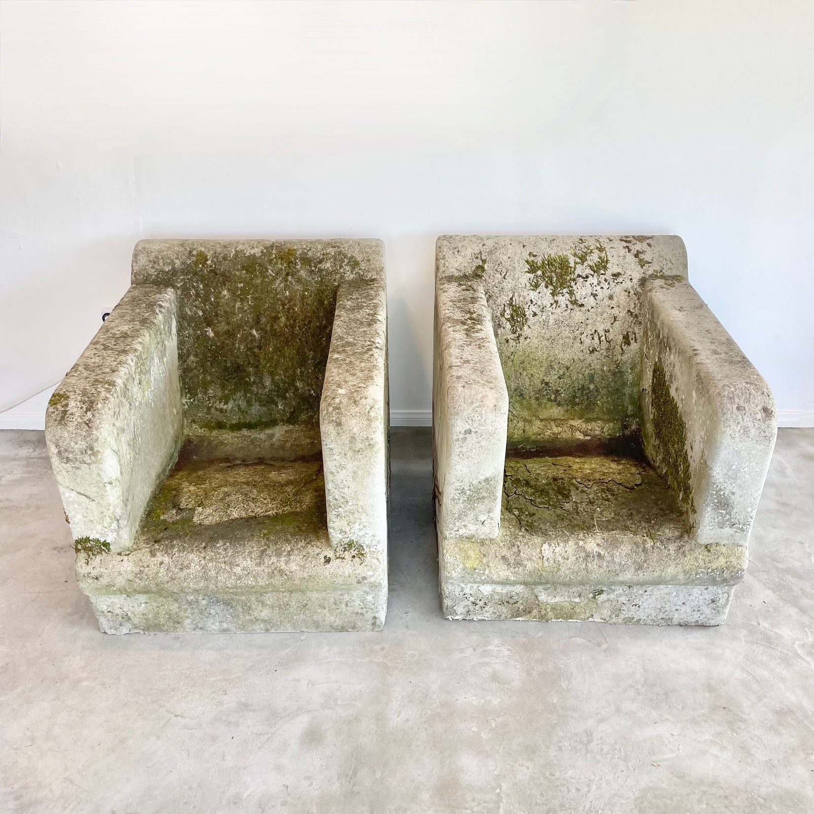 Pair of Sculptural Concrete Club Chairs, 1940s Belgium