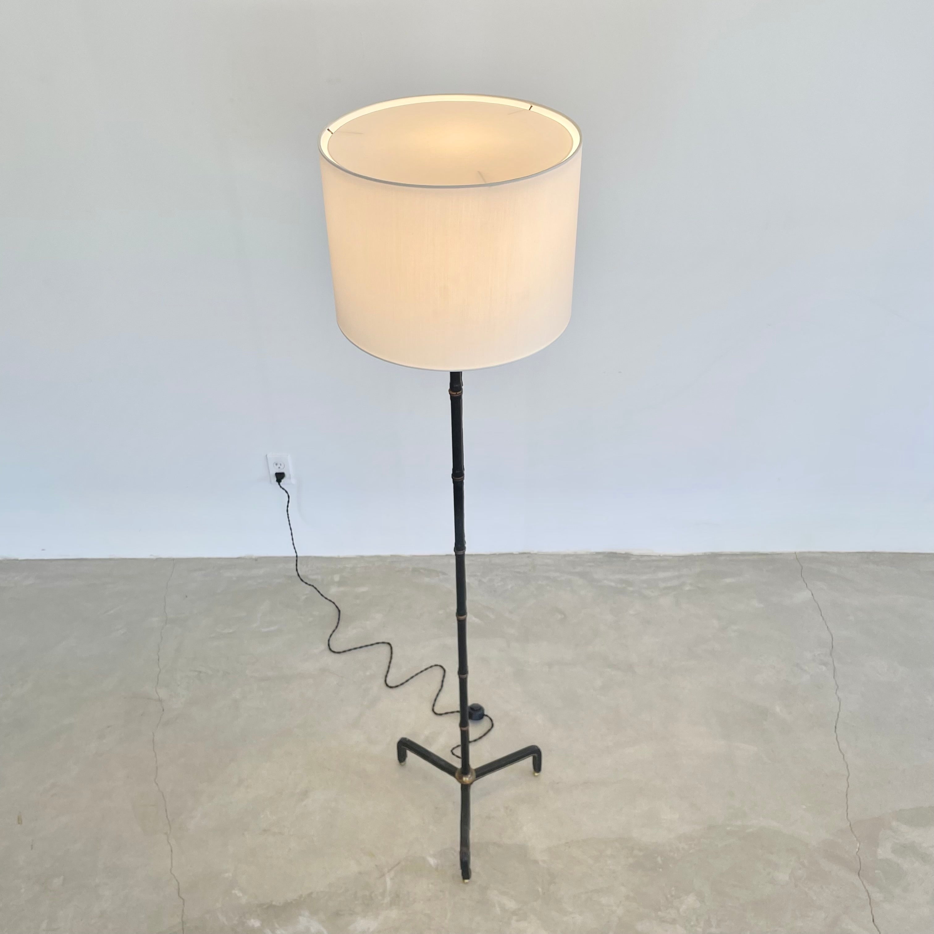 Jacques Adnet Black Leather Floor Lamp 1950s France