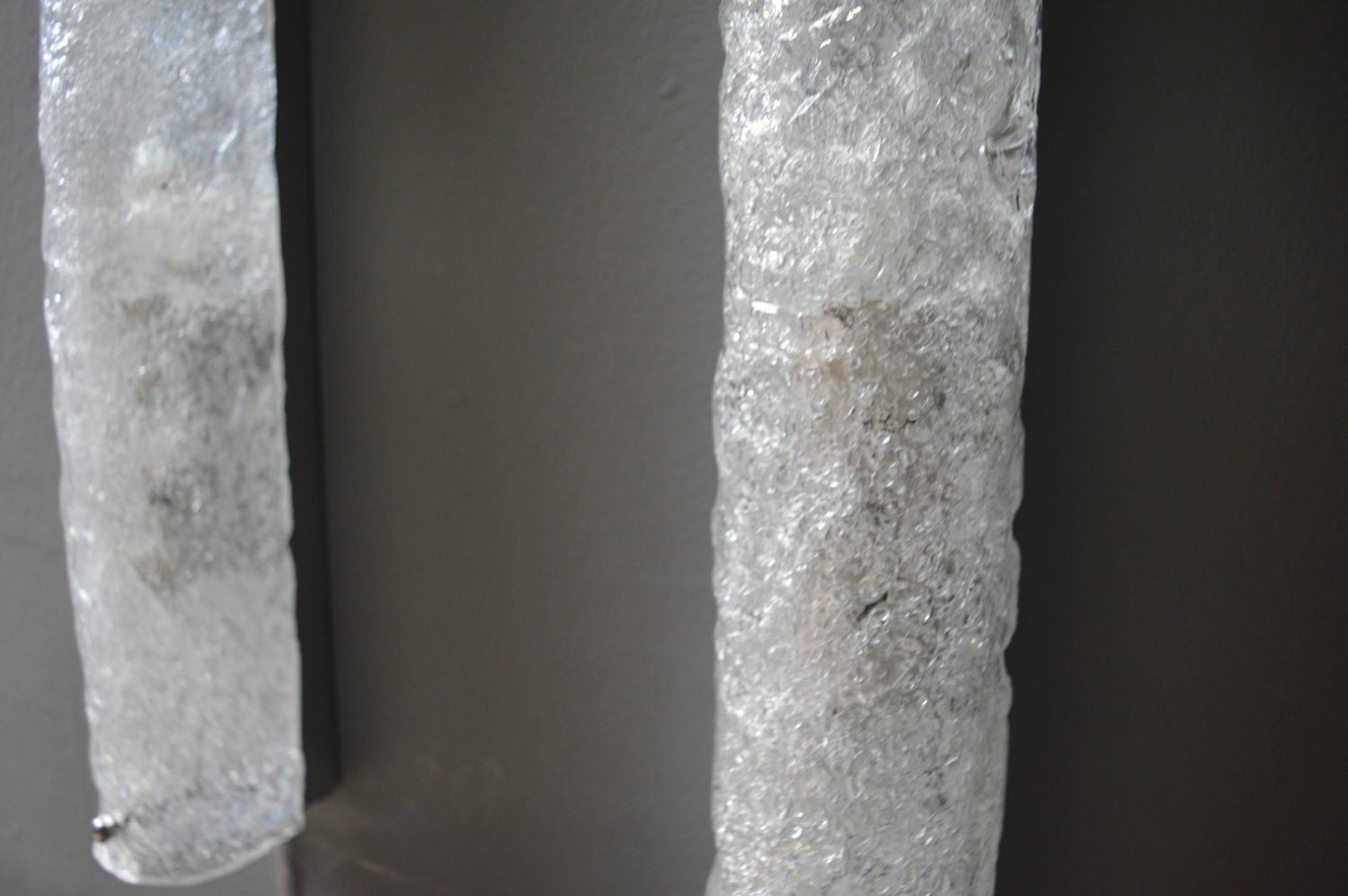 Pair of Ice Glass Tube Sconces by Kalmar