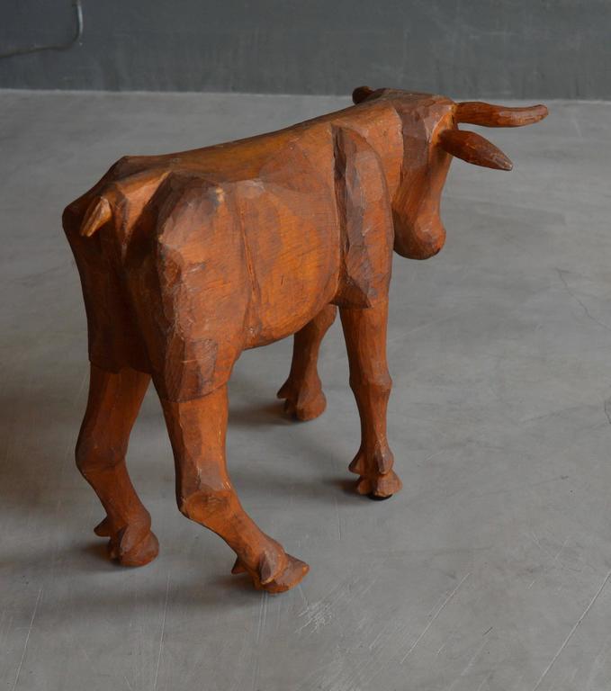 Folk Art Primitive Hand-Carved Bull