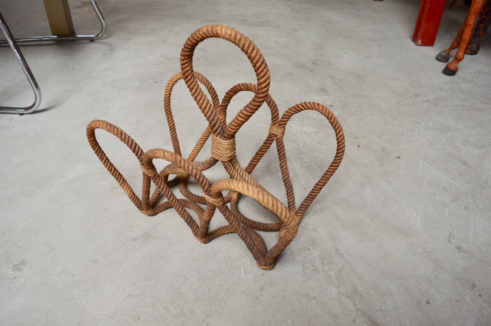 French Rope Magazine Rack in the Style of Audoux and Minet