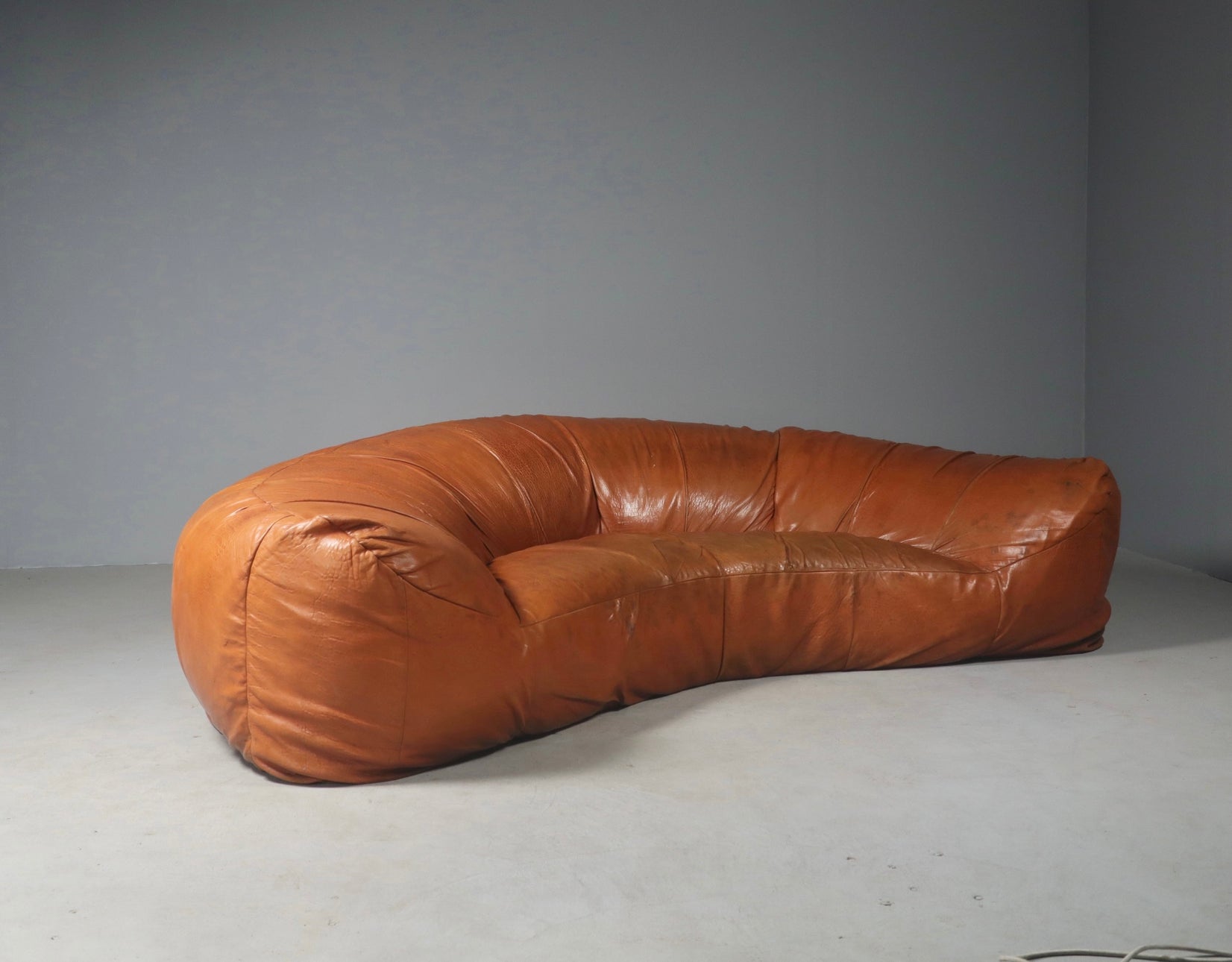 Leather Croissant Sofa by Raphael Raffel for Honore Paris, 1970s France