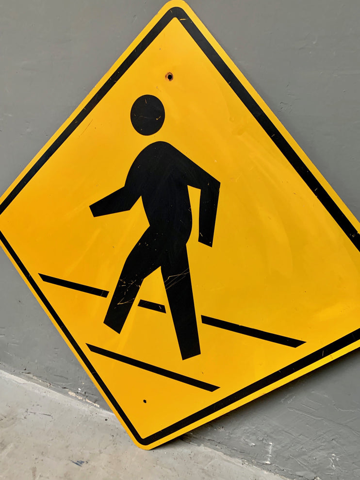 Vintage Yellow Los Angeles Pedestrian Crossing Sign