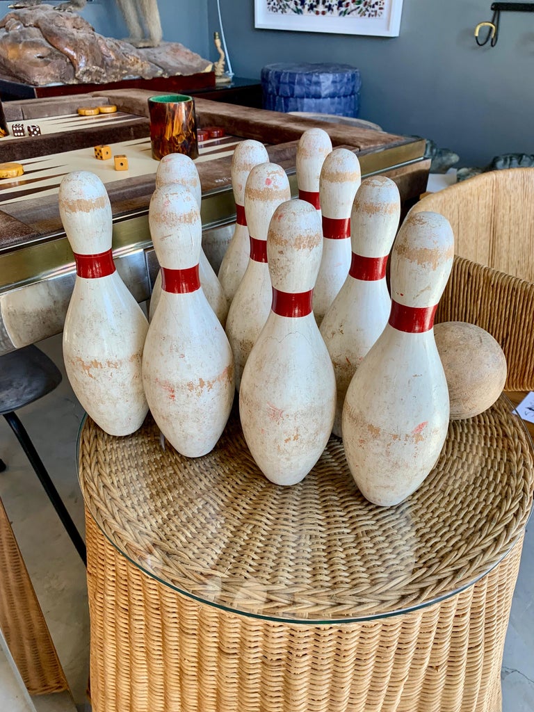 Antique Hand Painted Wood Bowling Set