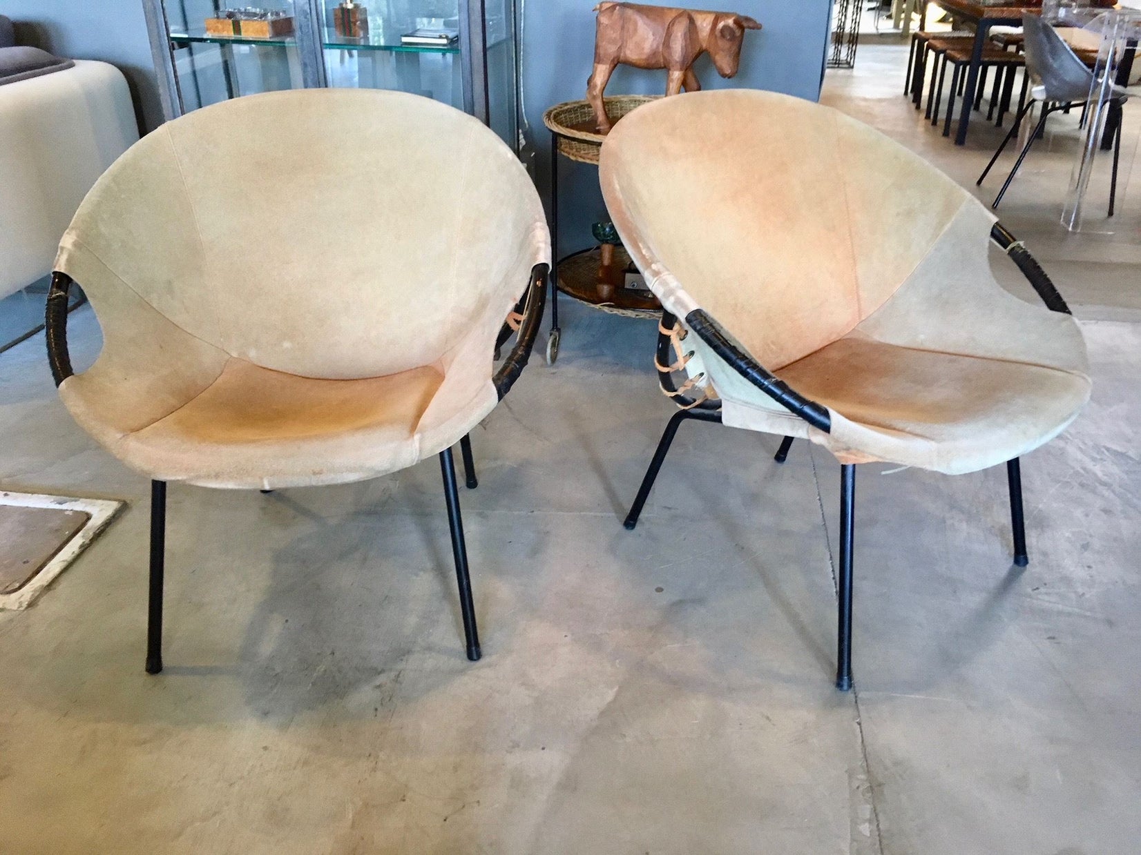Pair of Vintage Suede Scoop Chairs, 1960s Austria