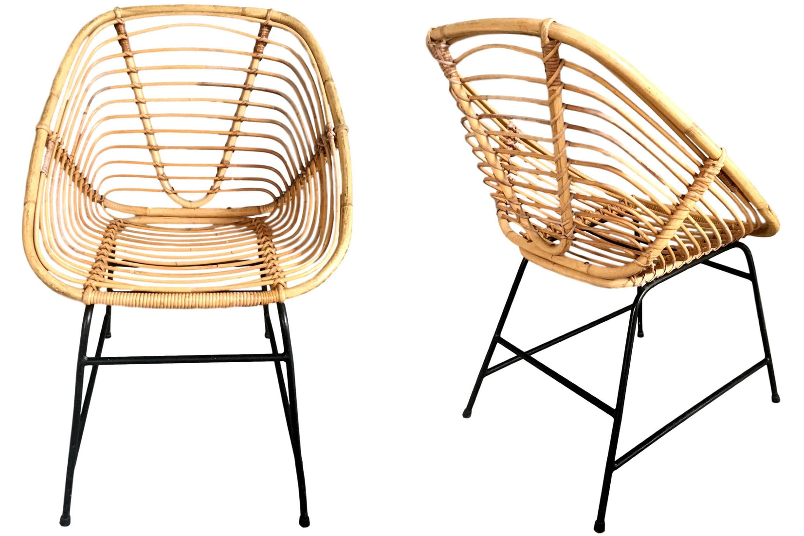 Vintage French Wicker and Rattan Chairs, 1950s France