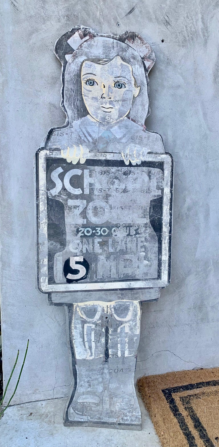 Life Sized 1950's Metal School Girl Speed Limit Sign